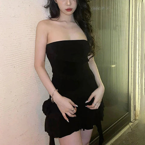 Tube Dress for y2k Clothes Off Shoulder Strapless Sleeveless Ruffle Hem Mini Dress Evening Party Dresses