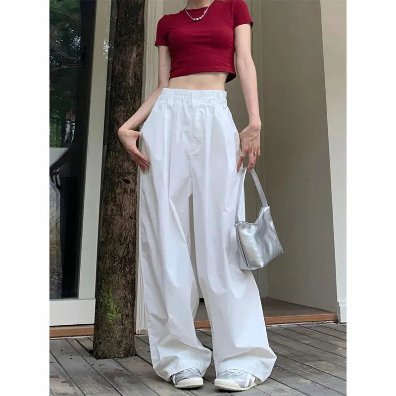Y2K White Hip Hop Wide Leg Pants High Waist Korean Oversized Cargo Trousers Loose Chic All Match Streetwear