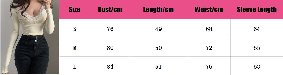 Voguable Cream Yellow Gentle Crop Top Lace Trim V Neck Long Sleeve Skinny Pullover Tees Y2K Fairy Vintage Basic T-shirt