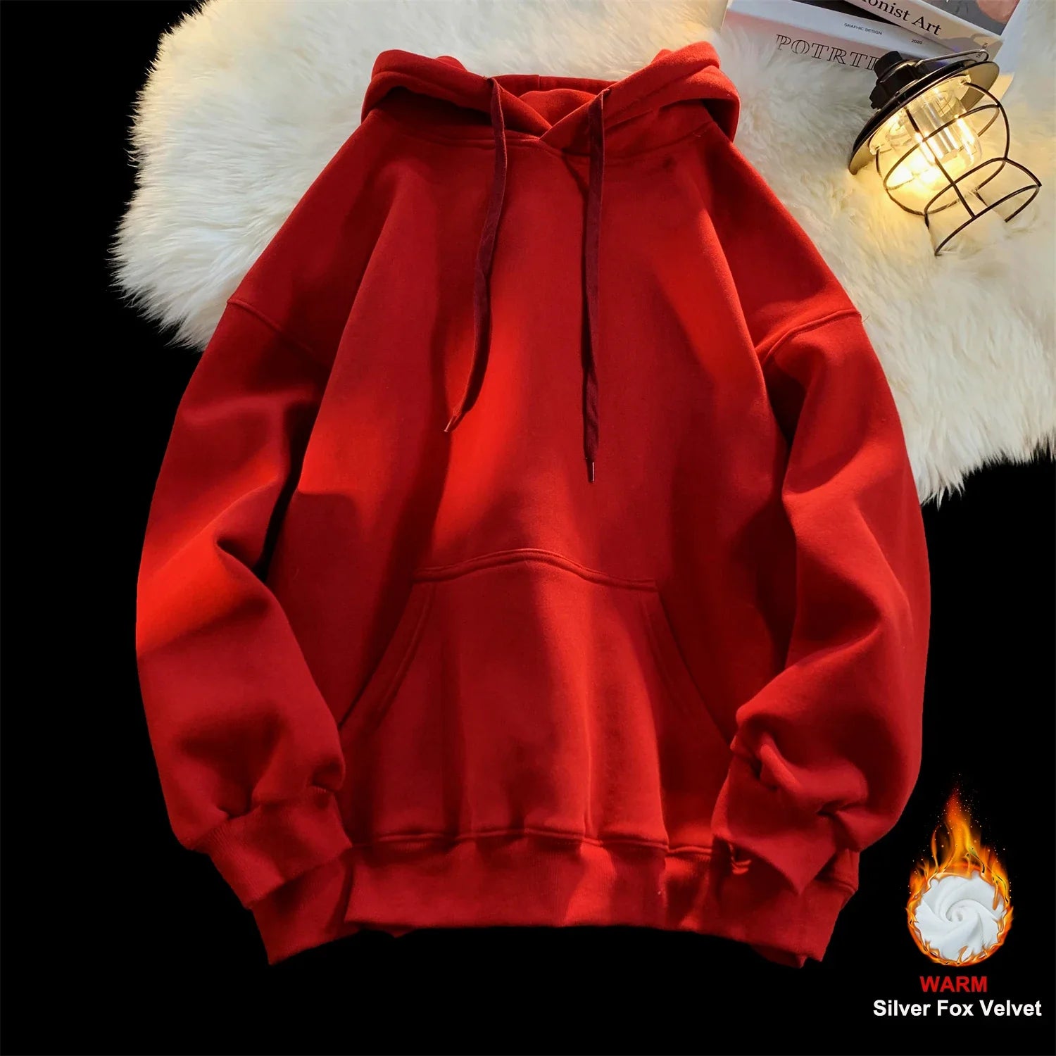 Y2k Pullover Hooded Oversize Hoody Sweatshirt Tops Solid Drop Shoulder Harajuku Streetwear Clothes