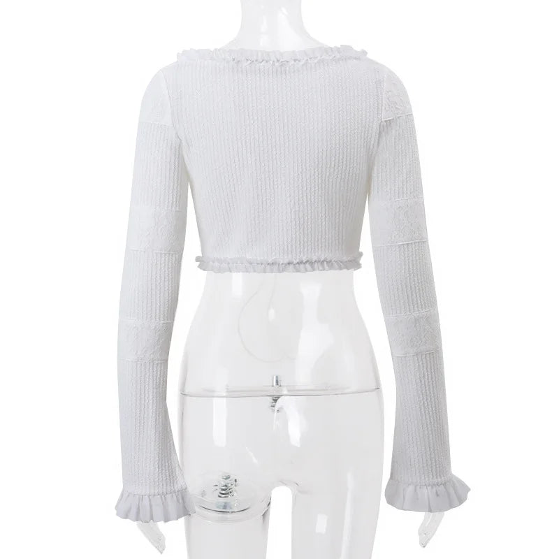 Voguable  Y2K Ruffle Tiered Mini Skirts Co-ord Sets Elegant Outfits Tie Front Tops and Skirt 2 Piece Matching Sets