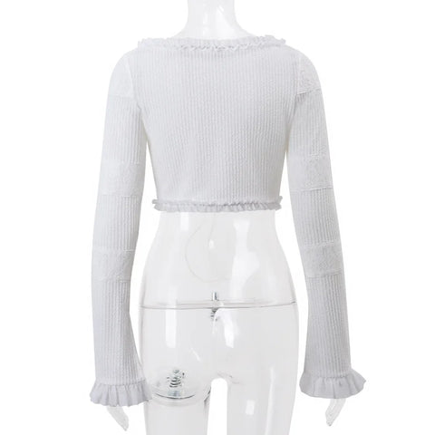 Voguable  Y2K Ruffle Tiered Mini Skirts Co-ord Sets Elegant Outfits Tie Front Tops and Skirt 2 Piece Matching Sets