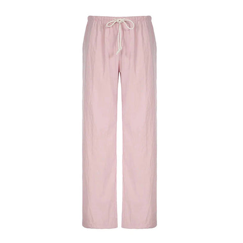 Drawstring Low Rise Pink Casual Pants y2k Basic See Through Pants y2k Aesthetic Straight Trousers for Korean Style