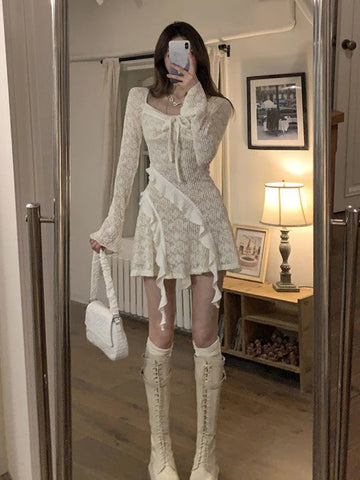 Voguable  French Elegant Y2k Mini Dress Woman Short Party Pure Color Casual Dress Office Lady One Piece Dress Korean Fashion