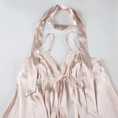 Kawaii Bandage Lace Pink Camisole Sweet Patchwork Satin Crop Tops with Slit y2k Vintage Tank Tops Cute