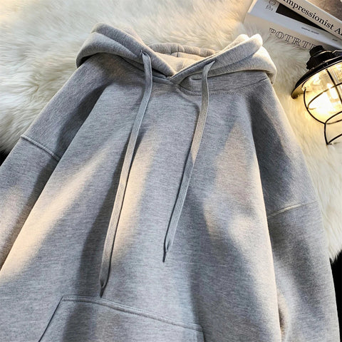 Y2k Pullover Hooded Oversize Hoody Sweatshirt Tops Solid Drop Shoulder Harajuku Streetwear Clothes