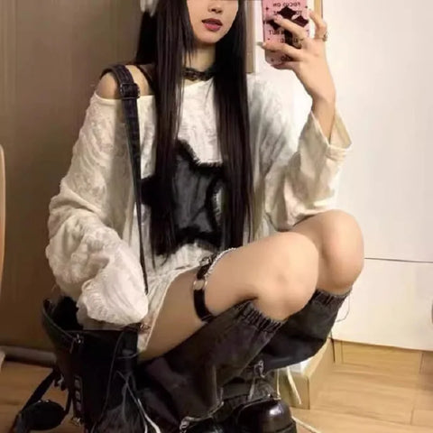 T-Shirt Star Print Y2k Aesthetic Loose Tees Kpop Fairycore Ripped Tshirt Harajuku Gothic Streetwear