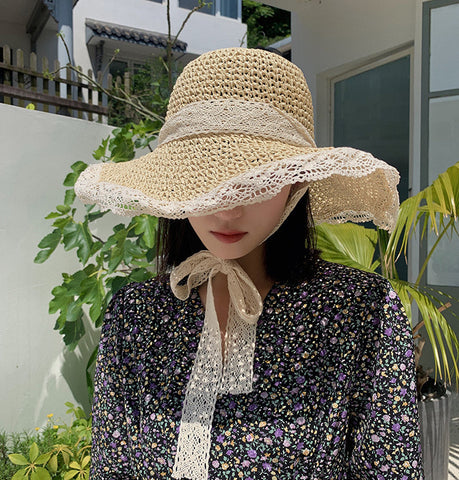 Lace Trim Straw Hat
