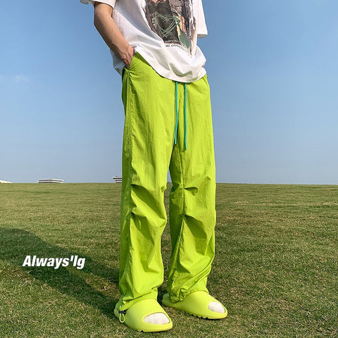 Thin Nylon Pants Y2k Colorful Solid Quick Drying Pants Hip Hop Girls Loose Pant Streetwear FeTrousers 5xl