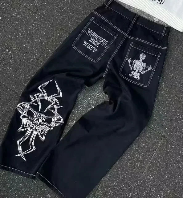 American Jeans Y2K Pants WoGothic Hip Hop Pocket Sequins Rhinestone Retro Blue Jeans Slim High Waist Trousers