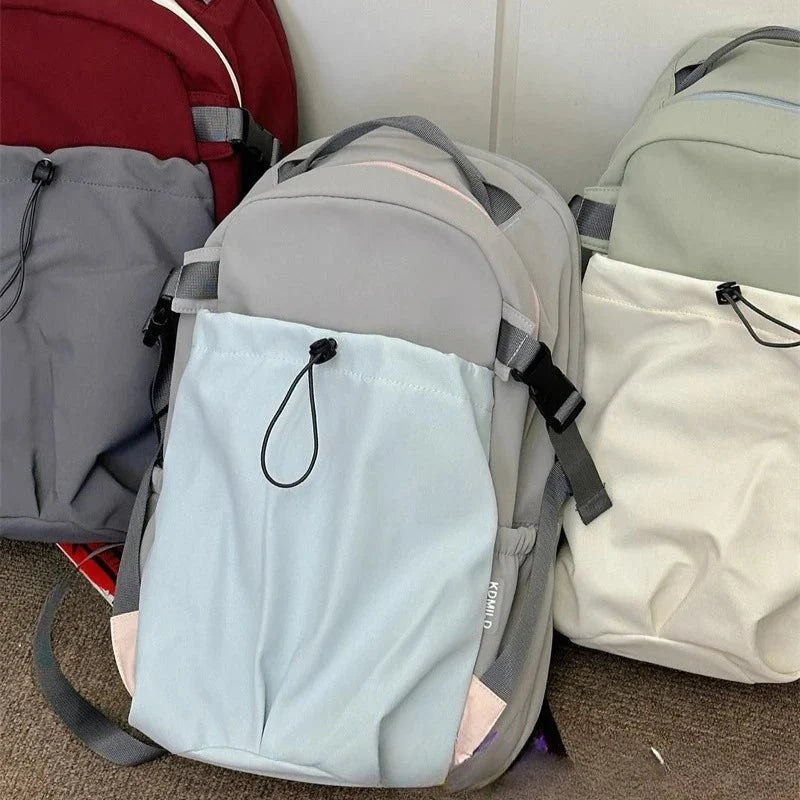 Outdoor Sports Contrast Color Drawstring Schoolbags Y2k Casual Travel Backpack High-capacity Backpacks for Students
