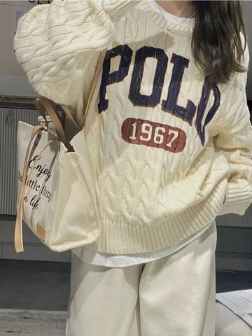 Korean trendy retro letter twist sweater for loose lazy style sweater long sleeves clothing y2k tops