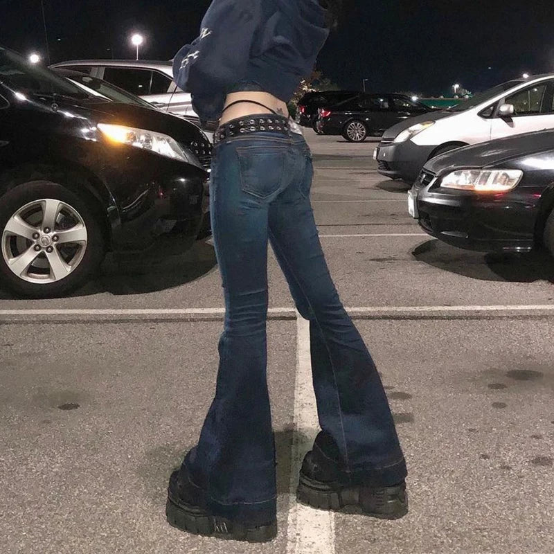 y2k Flare Jeans Casual Low Rise Cute Trousers Aesthetic Streetwear Vintage Cargo Pants Korean Distressed Mom Jeans