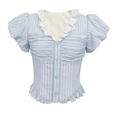 Voguable Japanese Style Kawaii Suit Girls Cute Stripe Slim Bouse + Bow Y2k Mini Skirt Korean Sweet Skirt Set Woman Chic