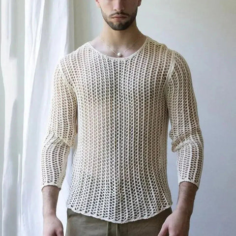 Y2k Oversized T-Shirt Pullover Sweater Meshed Hollowed-Out Long Sleeves T-Shirt