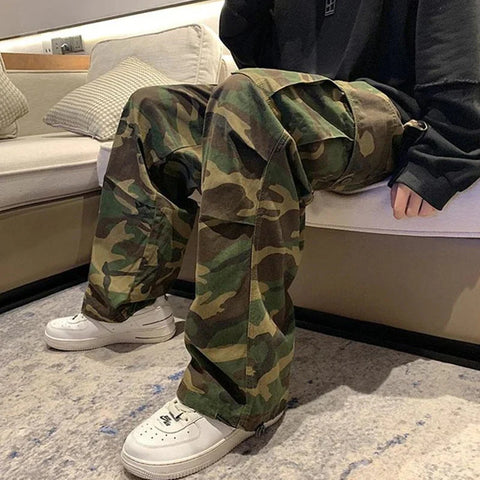 Y2K High Waist Camouflage Cargo Pants Bf Hip Hop Streetwear Loose Wide Leg Trousers Vintage Casual Jogging Pants