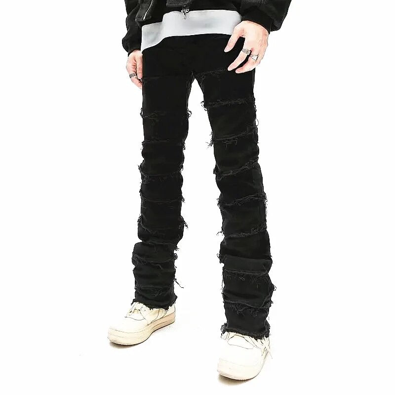 Grunge Clothes Y2K Streetwear Black Slim Stacked Jeans Pants For Kanye Hip Hop Long Trousers Vetements