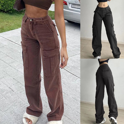 Vintage Cargo Pants Overalls Baggy Jeans Casual Y2k 90s Streetwear Big Pockets High Waist Straight Denim Trousers