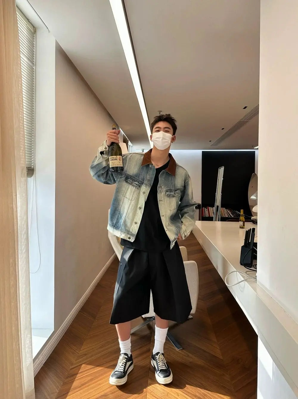 and Style Distressed Denim Jacket Korean Style Premium Contrast Color Casual Lapel Clothing Y2k