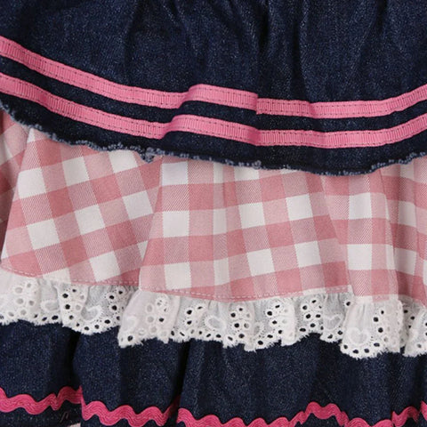 Voguable Preppy Style Lolita Kawaii Skirts Japanese Sweet Mini Harajuku Cute Ball Gown Denim Skater Y2K High Waist Lace Cake Skirts