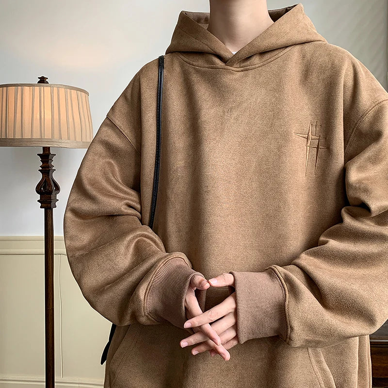 Voguable  Hoodies Streetwear Vintage Embroidered Suede Hooded Sweatshirt High Quality Hoodie Luxury Brand Unisex Pullover Y2k Clothing