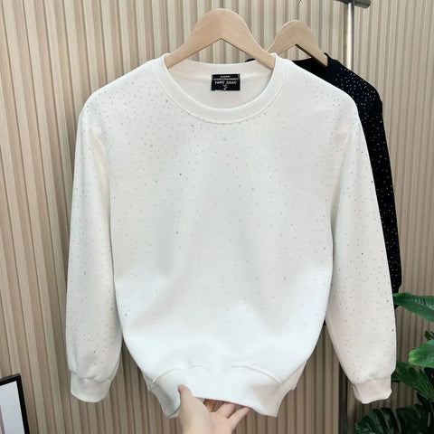 Winter Y2K Harajuku Sweatshirt All Match Tops Loose Casual Outerwear Sequin Long Sleeve Pure Cotton Pullover