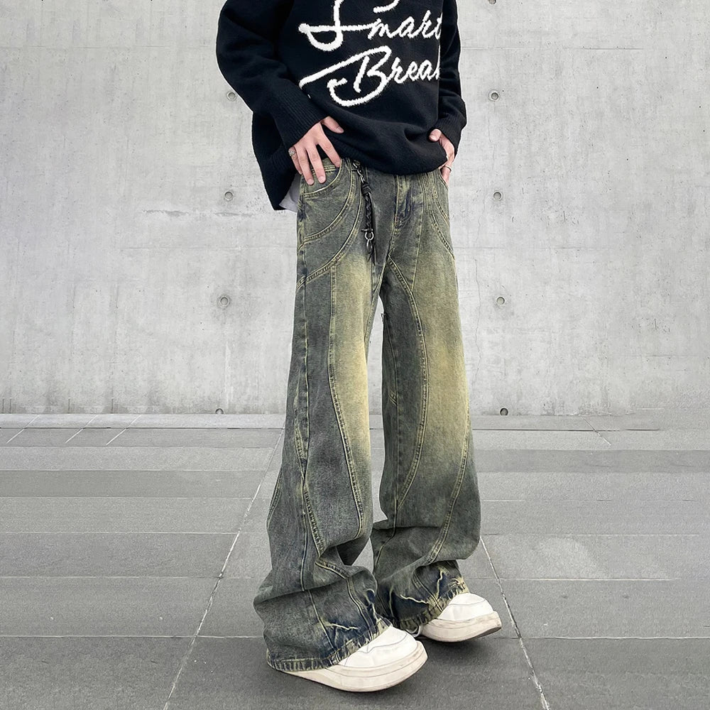 Vintage Flared Jeans Wide Leg Baggy Trousers Streetwear Distressed Original Street Y2k Denim Pants Winter