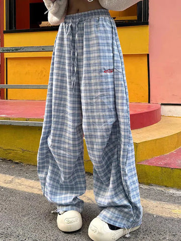 Streetwear Y2K Plaid Pants Vintage American High Waist Scimitar Pants Harajuku Oversize Loose Bf Casual Trousers New