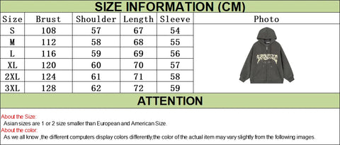 Y2K Letter Embroidered Hoodie Winter Vintage Zip Up Oversized Sweatshirt Harajuku Long Sleeve Hooded Jacket Clothes