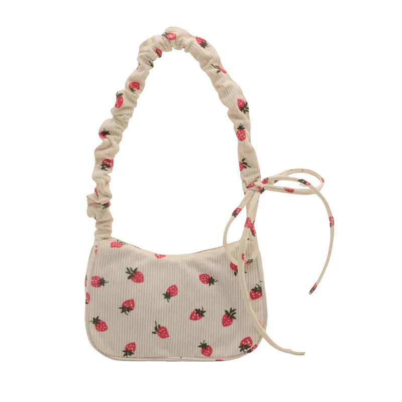 Kawaii Cute Strawberry Print Shoulder Bags Y2k Aesthetic Casual Underarm Bag Japanese Fairy Sweet Handbags