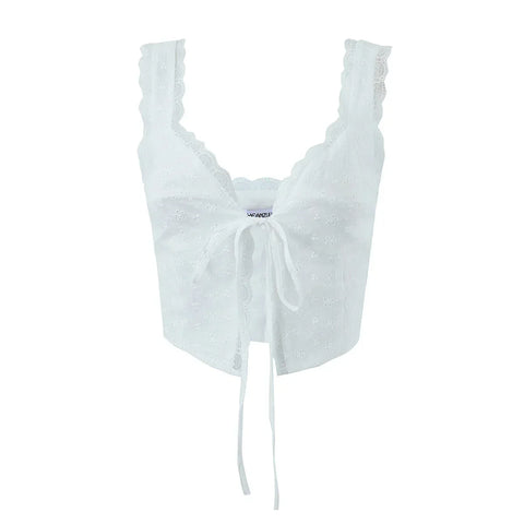 white lace crop tops casual lace tank top for cute tops front tie corset top korean streetwear y2k
