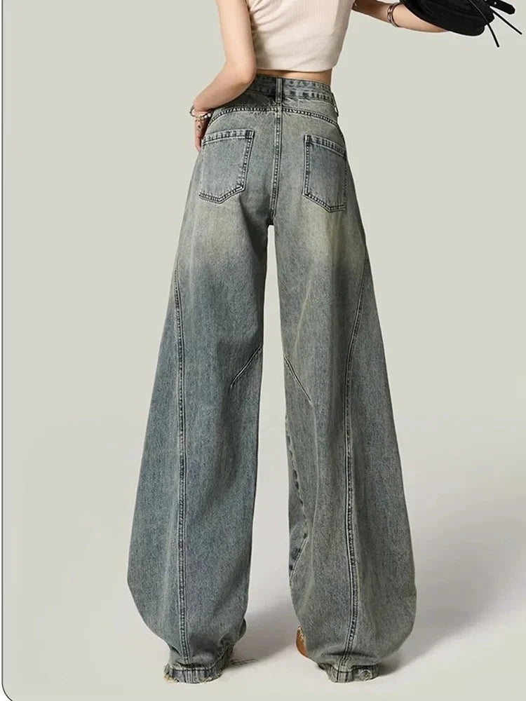 Y2K Hole Jeans Streetwear American Retro High Waist Loose Denim Pants Casual Hip Hop Vintage Pockets Lady Gothic Trousers