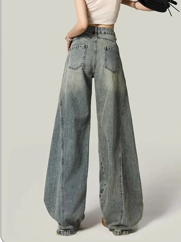 Y2K Hole Jeans Streetwear American Retro High Waist Loose Denim Pants Casual Hip Hop Vintage Pockets Lady Gothic Trousers