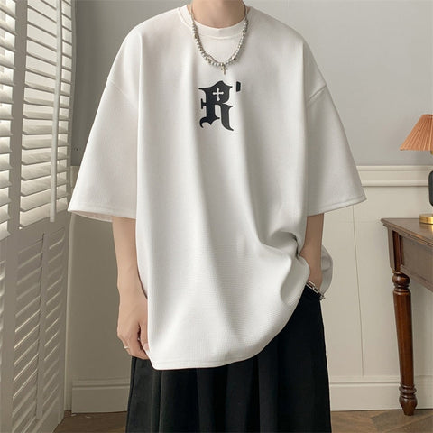 Waffle Letter Print T-shirts Urban Style  Half-sleeved Light Thin Breathable Y2k Unisex O-neck Tops Tee
