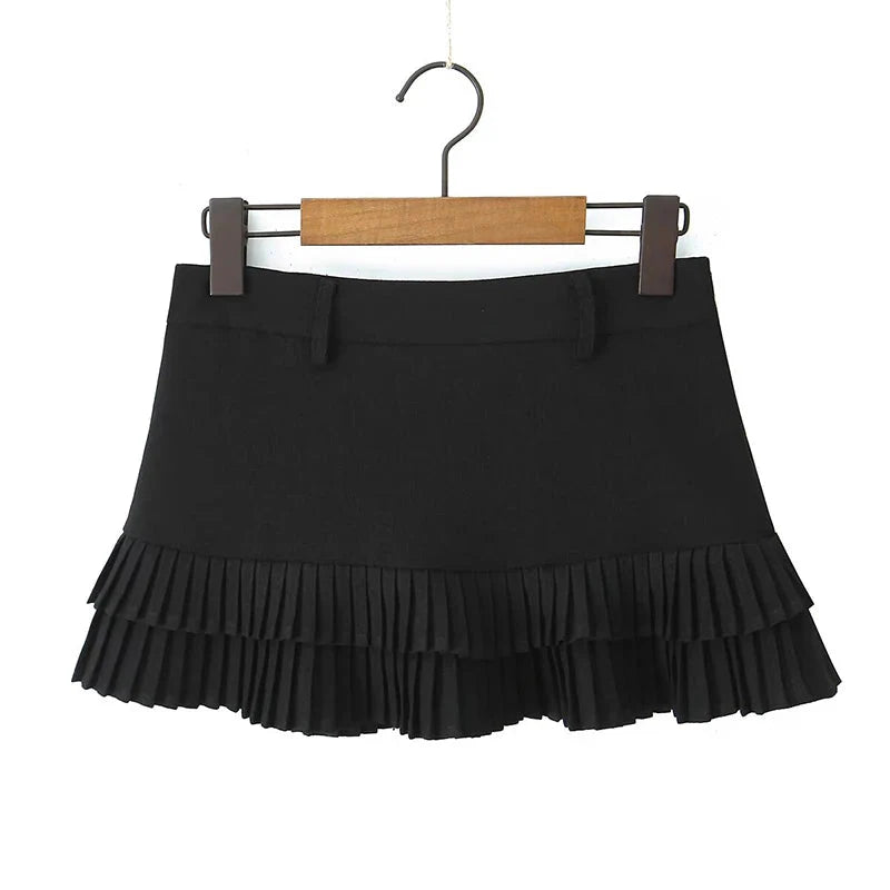 Cool Girl Y2K Pleated Mini Skirt Low Waist Short Skater Skirts With Shorts Lining