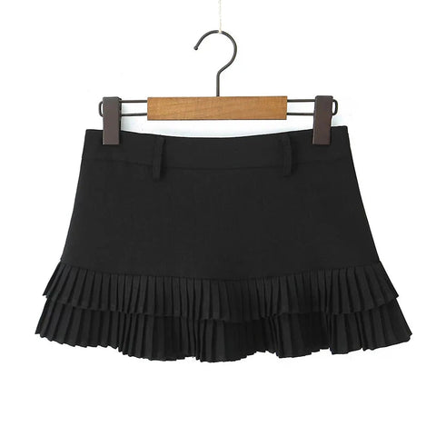Cool Girl Y2K Pleated Mini Skirt Low Waist Short Skater Skirts With Shorts Lining