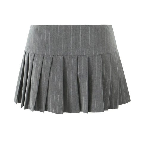 Mini skirt y2k clothes kawaii korean striped skirts for grey mini skirts woman pleated micro skirts with buttons