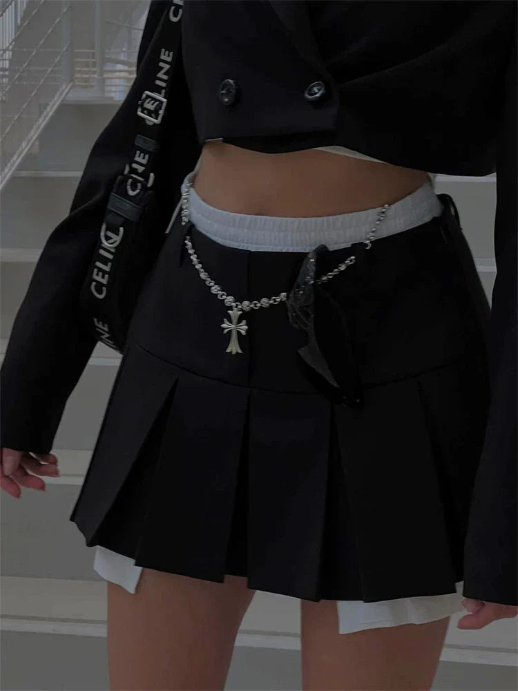 Mini Skirt For Cute High Waist Y2K Skirts Set Casual Streetwear WoBottom Black Pleated Skirts