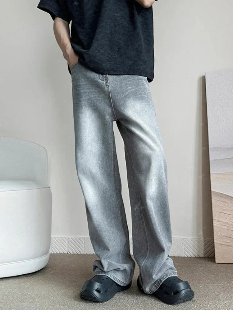 Vintage Gray Baggy Jeans Harajuku Casual Y2k Pants Straight High Street Wide Denim Trousers