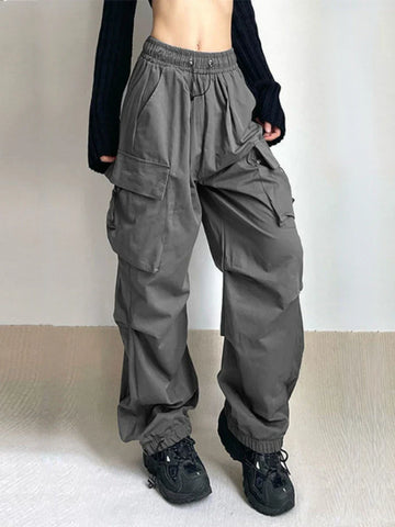 Voguable Oversized Cargo Parachute Pants Y2k Vintage Streetwear High Waist Joggers Hippie Baggy Harajuku Wide Leg Sweatpants