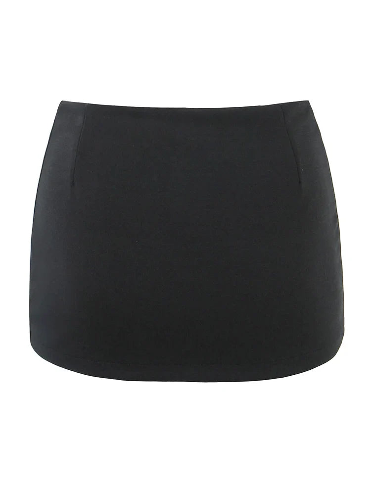 Voguable Y2K V Low Waist Mini Skirt With short lining A-line Package Hips Mini Short Skater Party  Black Brown