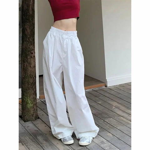 Y2K White Hip Hop Wide Leg Pants High Waist Korean Oversized Cargo Trousers Loose Chic All Match Streetwear