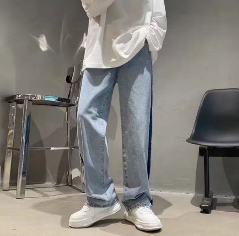 Voguable  Man Cowboy Pants Straight Vintage Jeans Patchwork Trousers Wide Leg with Pockets Original Casual Japanese Street Style Y2k