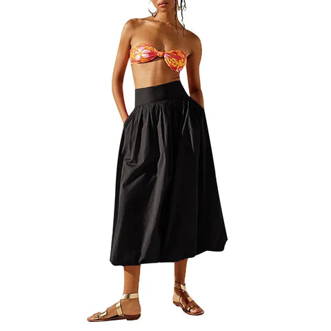 Skirts y2k Elegant Solid Color High Waist Loose Fitting Long Bubble Skirt Office Ladies Skirts Streetwear