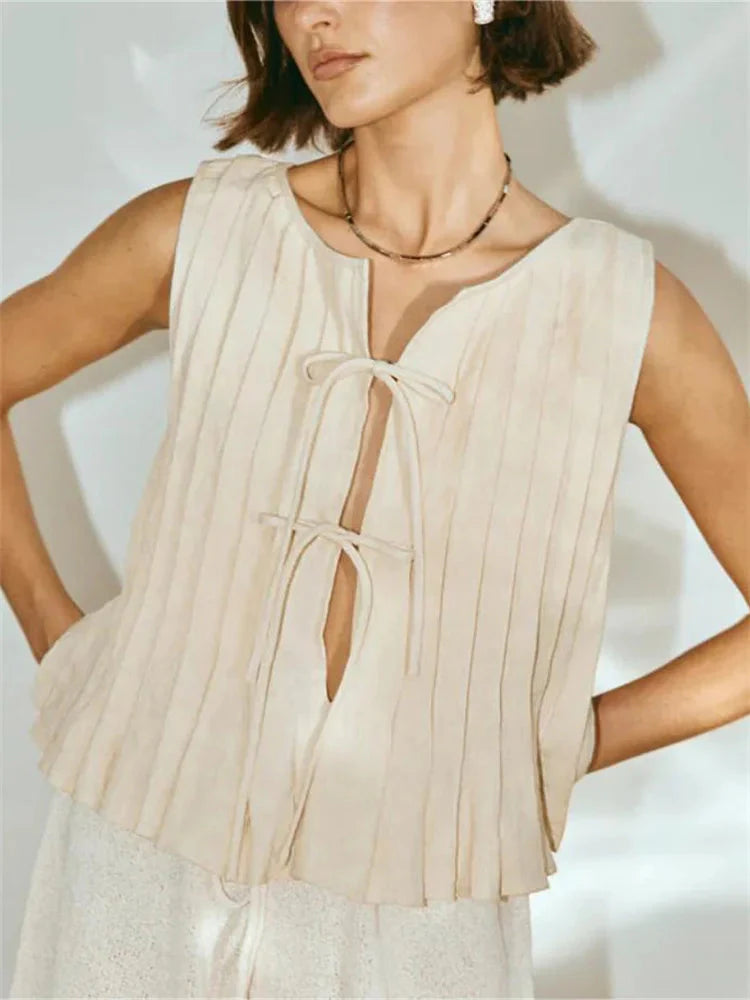 White Bandage Ribbed Tank Top Shirts For Hollow Out Sleeveless Slim Vest Lace-Up Vest Y2k Top