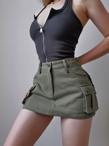 Low Waist Mini Skirt Y2K Aesthetic 2000s Vintage A-line Wild Pockets Ultrashort Clubwear Cargo Skirts with Shorts