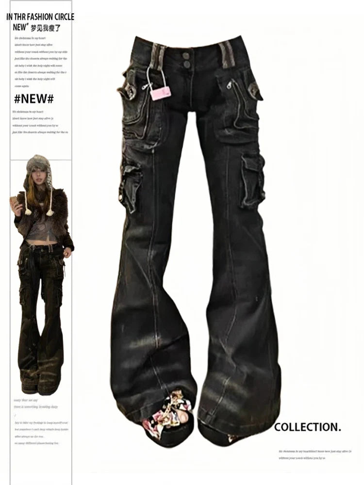 Korean Chic Jeans Grunge Japanese Harajuku Gyaru Y2K Denim Cargo Pants Cyber Punk Hip-pop 2000s Aesthetic Tomboy
