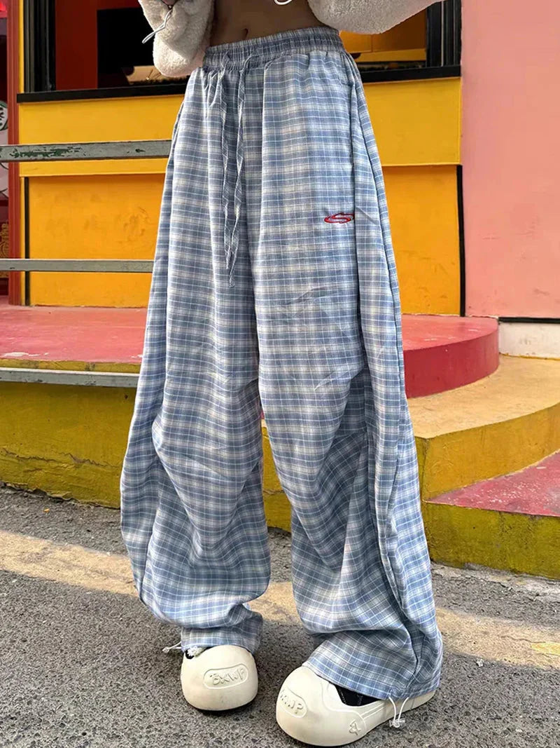 Streetwear Y2K Plaid Pants Vintage American High Waist Scimitar Pants Harajuku Oversize Loose Bf Casual Trousers New
