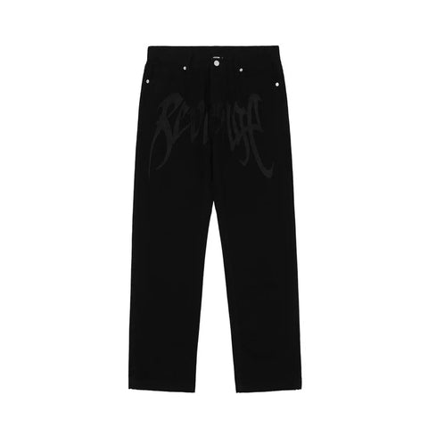 Y2K Black Baggy Jeans Streetwear American Retro Printed Letter Pants Straight Hip-hop Loose Denim Trousers