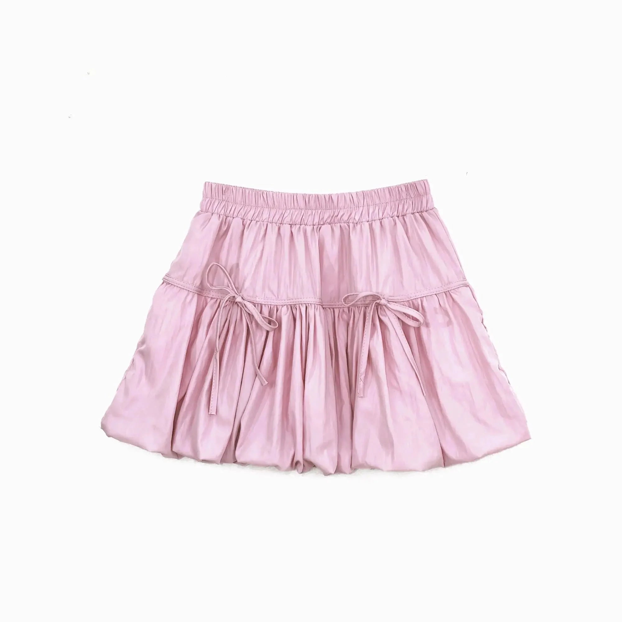 Y2k Bubble Mini Skirt Elastic Waist Ruffle Flare Puffy Skirt High Rise Cute Pleated Lace-up Bow Tie Lantern Short Skirt